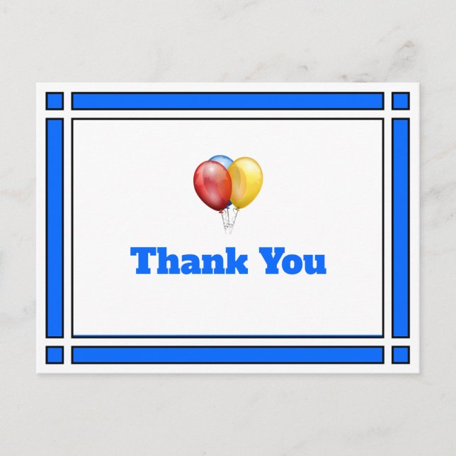 Gracias Balones de Cumpleaños Tarjeta postal Azul (Anverso)