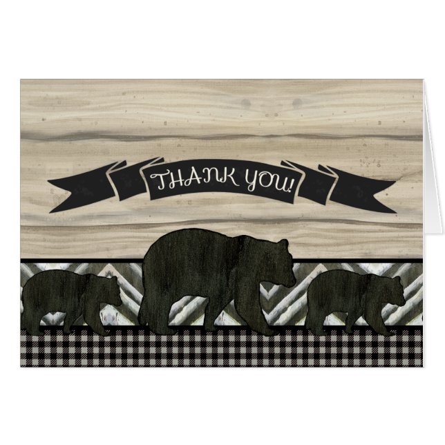 Gracias Bears Baby Boy Shower Lumberjack Plaid (Anverso (Horizontal))