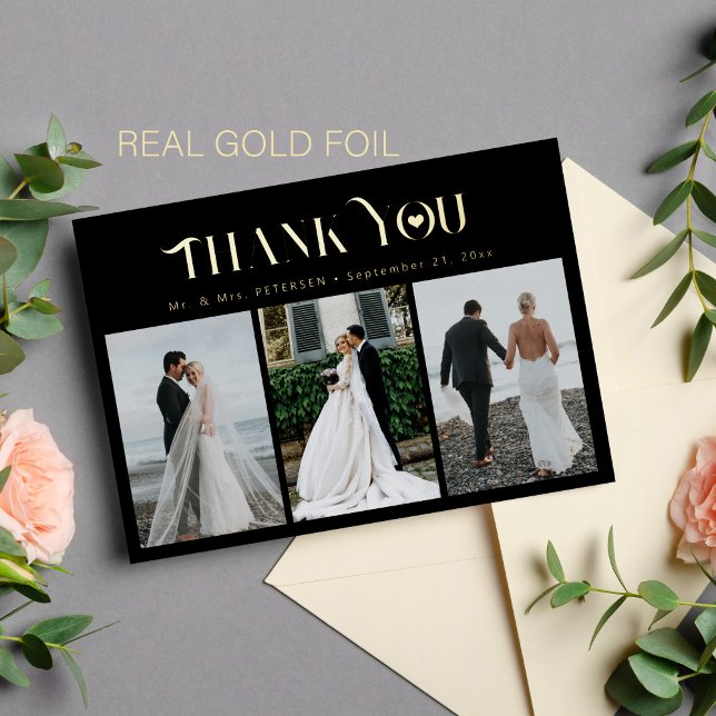 Gracias boda 3 tarjeta de Relieve metalizado de or (You can choose the color of the FOIL: GOLD, SILVER or ROSE GOLD)