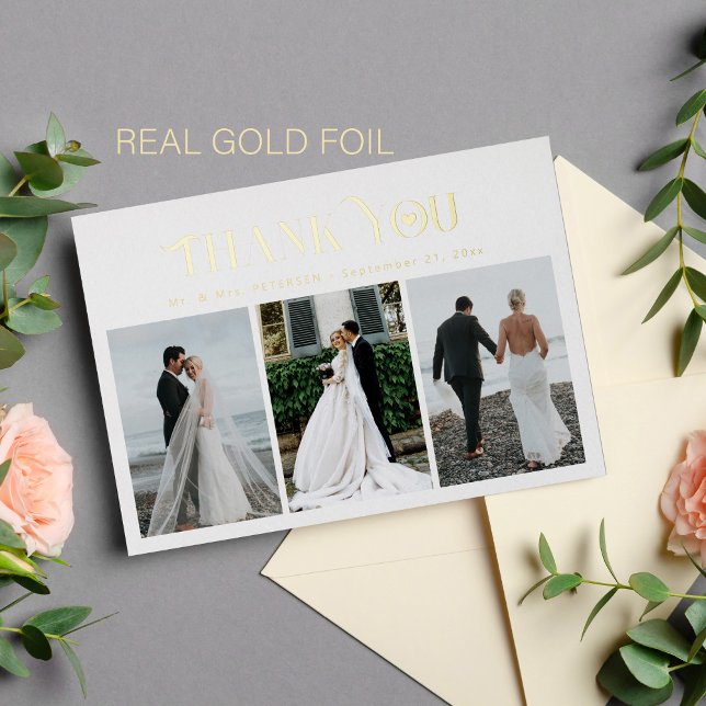 Gracias boda 3 tarjeta de Relieve metalizado de or (You can choose the color of the FOIL: GOLD, ROSE GOLD or SILVER)