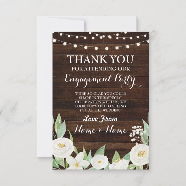 Gracias Boda de tarjetas Flores blancas de madera (Anverso)