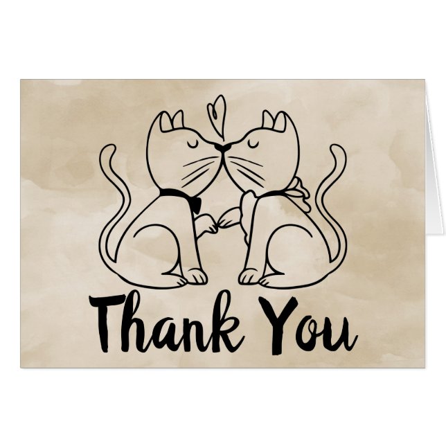 Gracias Boda Gato Lover Kittens Tan Acuarela (Anverso (Horizontal))
