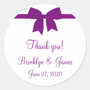 Gracias Boda Púrpura Favor Pegatinas Con Bow