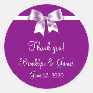 Gracias Boda Púrpura Favor Pegatinas Con Bow