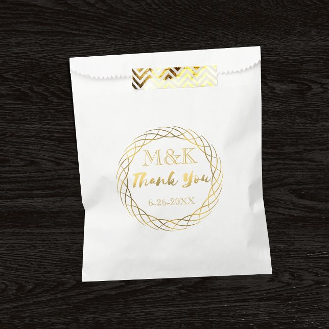 Gracias Bolsas de Favor de Boda de Oro Wreath Mono (A fancy gold wreath with space for your initials and wedding date)
