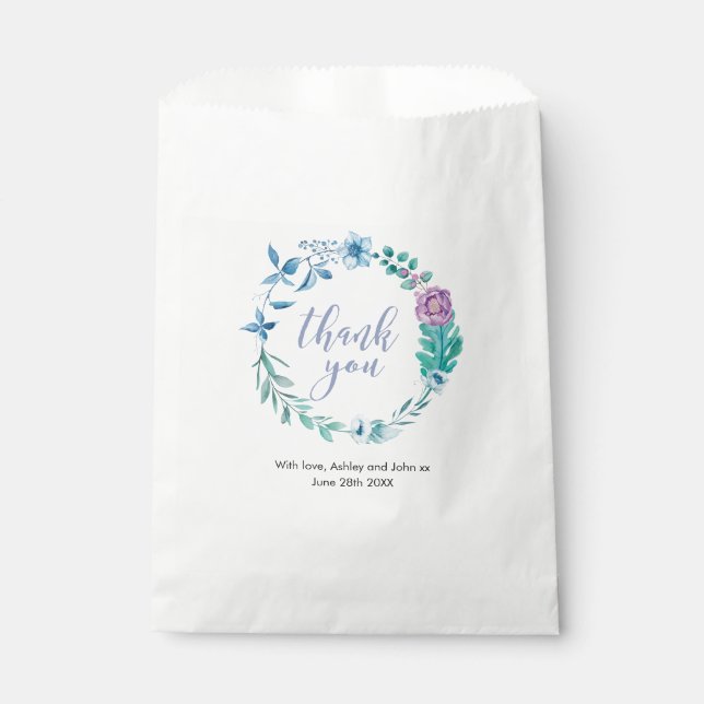 Gracias Bolsas de Favor de la Boda azul morado (Anverso)