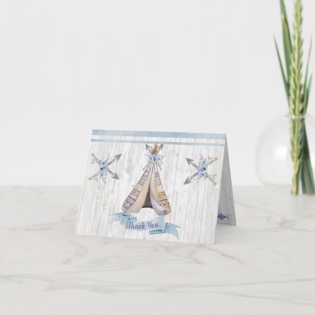 Gracias | Boy Baby Blue Shower Boho Moda Teepee (Anverso)