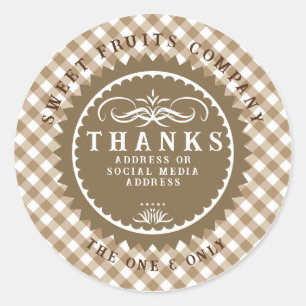 Gracias Brown Gingham Classic Round Pegatina