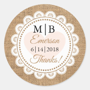 Gracias Burlap Personalizado Bodas Pegatinas