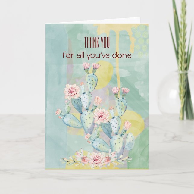Gracias Cactus de acuarela de tarjeta (Anverso)