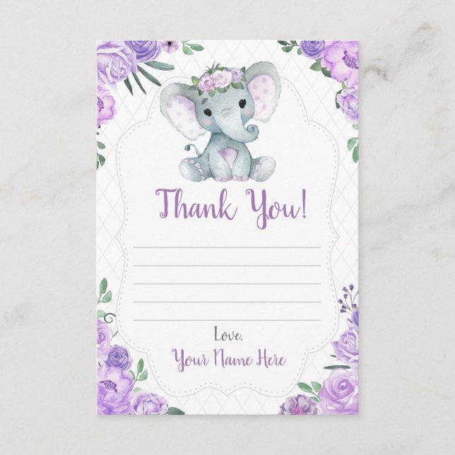 Gracias Chica de tarjetas Elephant Shower con flor (Anverso)