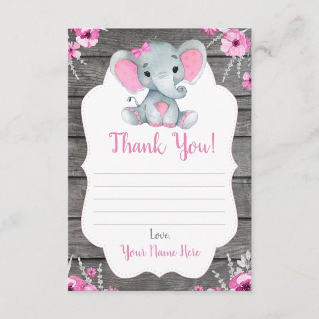 Gracias Chica de tarjetas Elephant Shower con flor (Anverso)
