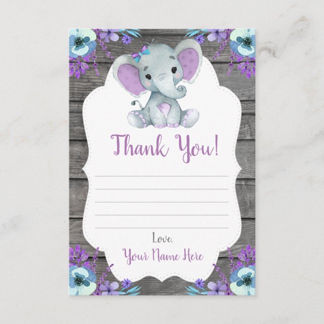 Gracias Chica de tarjetas Elephant Shower con flor (Anverso)