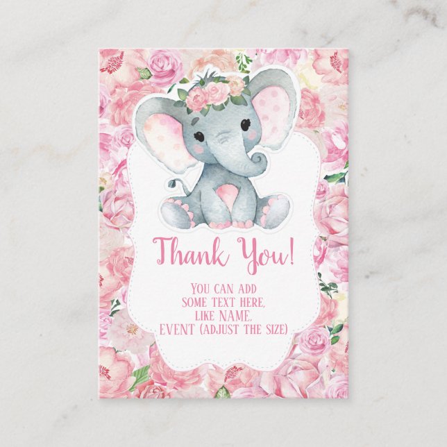 Gracias Chica de tarjetas Elephant Shower con flor (Anverso)