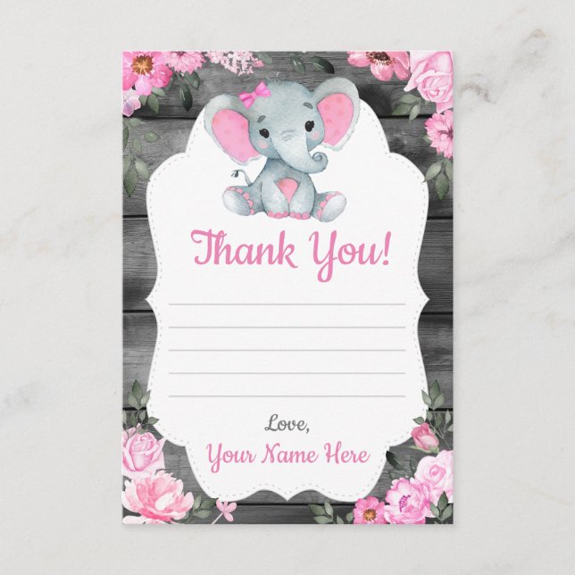 Gracias Chica de tarjetas Elephant Shower Flores R (Anverso)