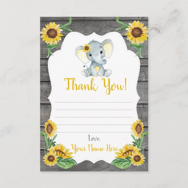 Gracias Chica de tarjetas Elephant Shower, girasol (Anverso)