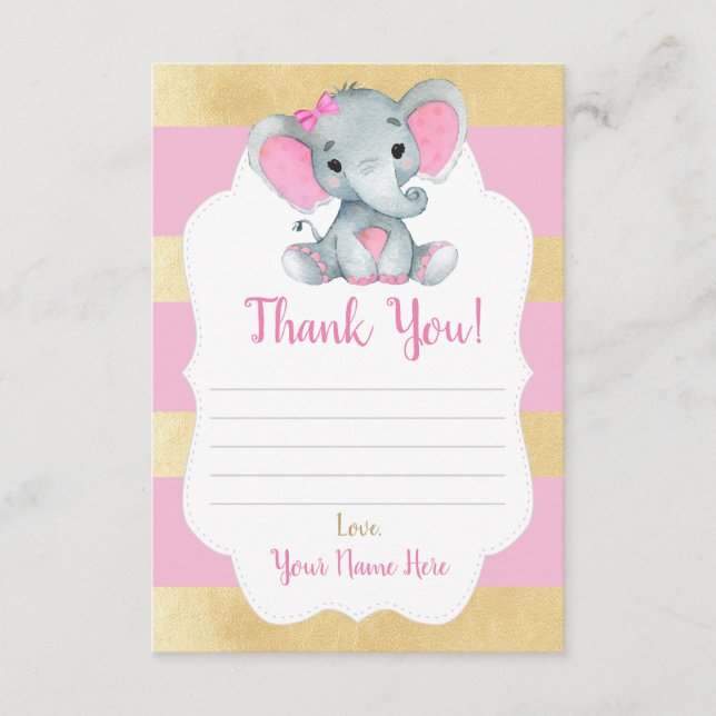 Gracias Chica de tarjetas Elephant Shower Gold Pin (Anverso)
