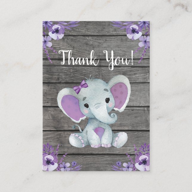 Gracias Chica de tarjetas Elephant Shower Purple R (Anverso)