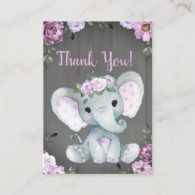 Gracias Chica de tarjetas Elephant Shower Purple R (Anverso)