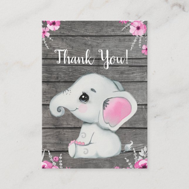 Gracias Chica de tarjetas Elephant Shower Rustic (Anverso)