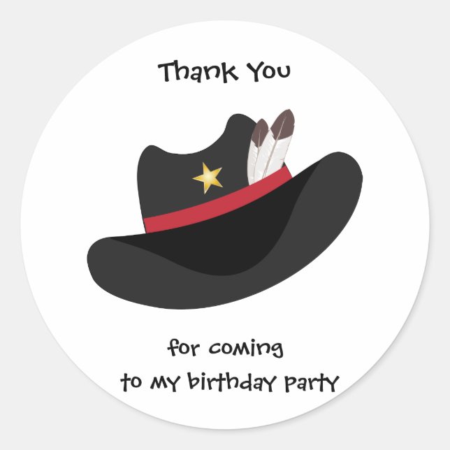 Gracias Cowboy Birthday Party Gift Tag Pegatina (Anverso)