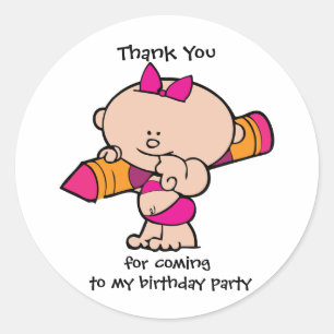 Gracias Crayon Birthday Party Gift Tag Pegatina