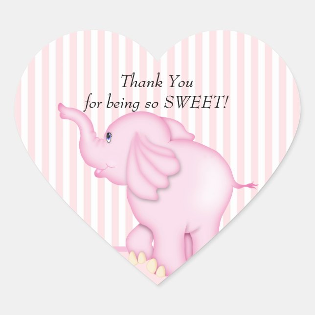 Gracias Elefante Rosa Baby Shower pegatina del cor (Anverso)