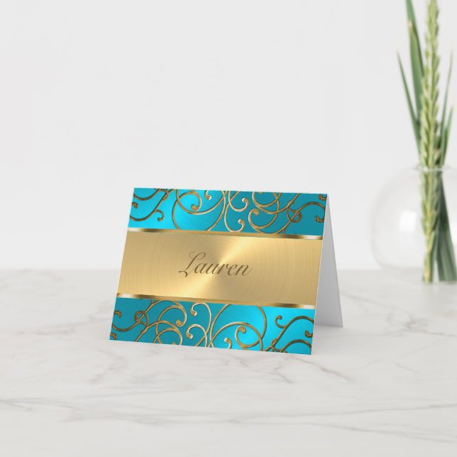 Gracias Elegante Filigree Turquesa Azul Oro (Anverso)