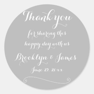 Gracias Elegantes Pegatinas Gris Y Bodas Blancas