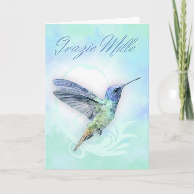 Gracias En Italiano - Tarjeta Watercolor Humminbir (Anverso)