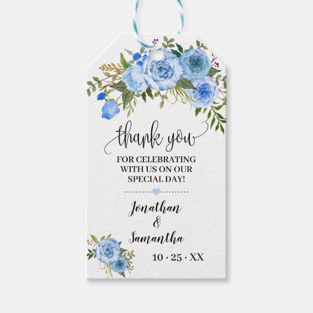 Gracias etiqueta azul de la boda floral (Anverso)