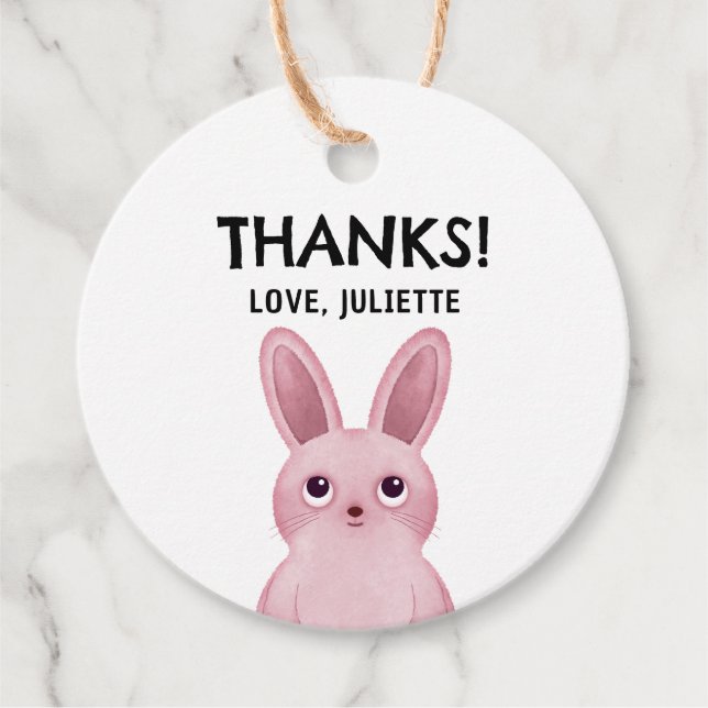 Gracias etiqueta con chica de conejito bebé rosado (Anverso)