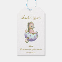 Gracias etiqueta de regalo con el tierno dragón de