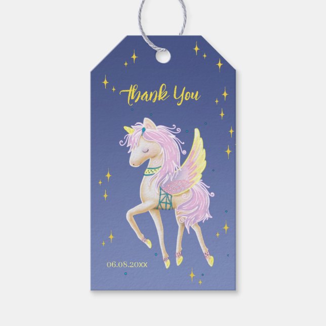 Gracias etiqueta de regalo con unicornio lindo (Anverso)