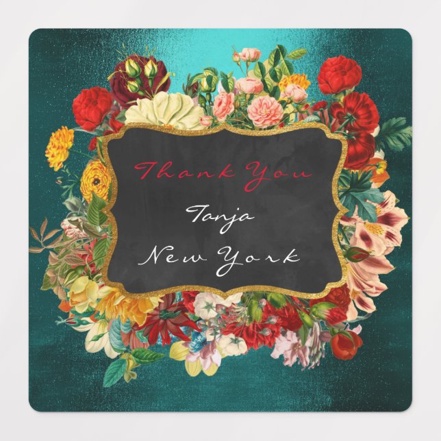 Gracias etiqueta de regalo oro Rosas verdes Verde  (Diseño 1)