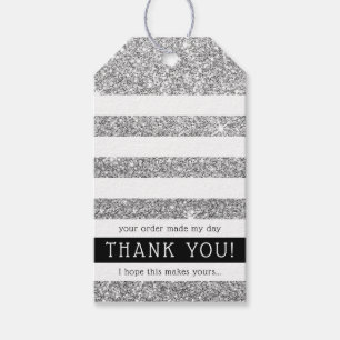 GRACIAS ETIQUETA moderna raya luxe brillo plateado
