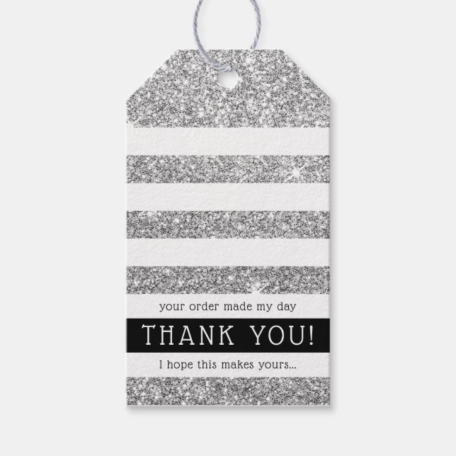 GRACIAS ETIQUETA moderna raya luxe brillo plateado (Anverso)
