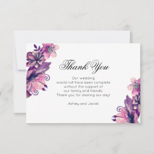Gracias florales. Boda púrpura. Nota de flores