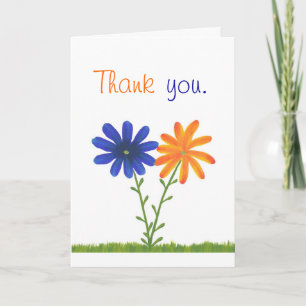 Gracias, flores azules y naranjas, tarjetas de bod