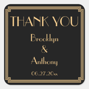 Gracias Gatsby Art Deco Pegatinas De La Boda Negra