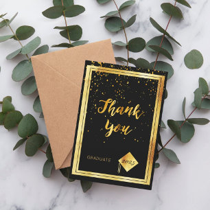 Gracias graduación de tarjetas de oro negro confet