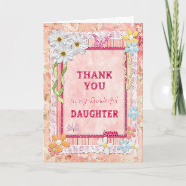 Gracias hija, tarjeta del arte de las flores (Anverso)
