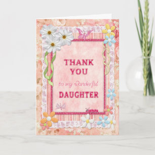 Gracias hija, tarjeta del arte de las flores