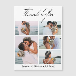 gracias imán boda de collage moderno de 5 fotos