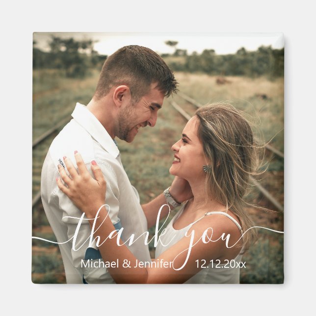 gracias imán de boda de escritura a mano de moda (Frente)
