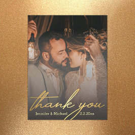 gracias, imán de foto de boda con caligrafía dorad