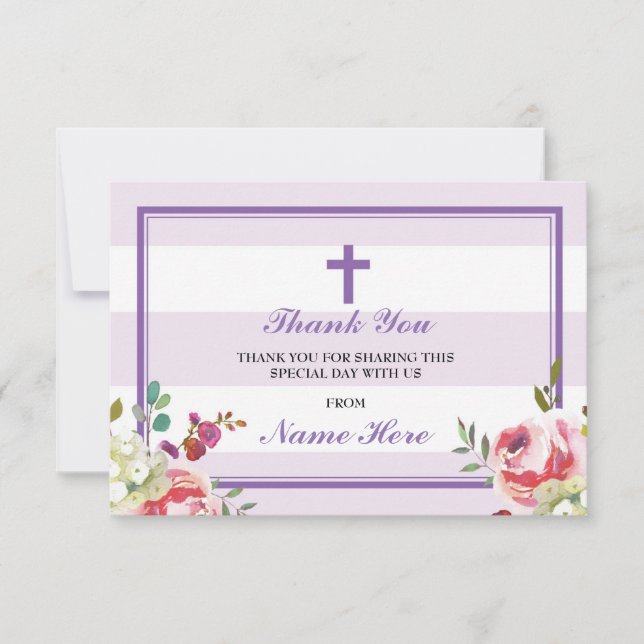 Gracias las tarjetas florales de la raya púrpura (Anverso)