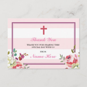 Gracias las tarjetas florales de la raya rosada