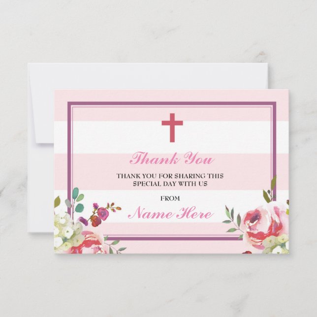 Gracias las tarjetas florales de la raya rosada (Anverso)