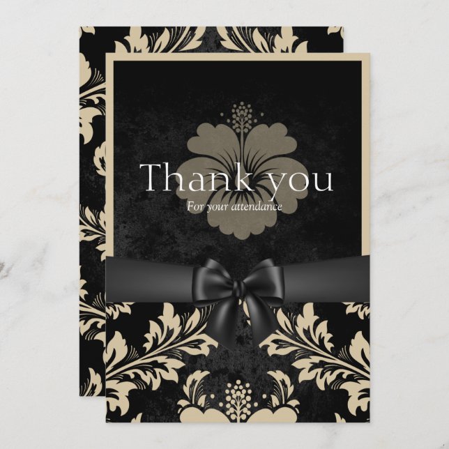 Gracias lazo negro, invitación beige (Anverso / Reverso)